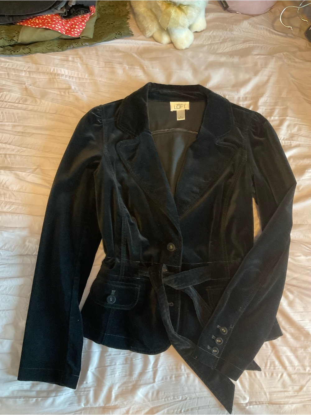 LOFT Black Velvet Belted Blazer